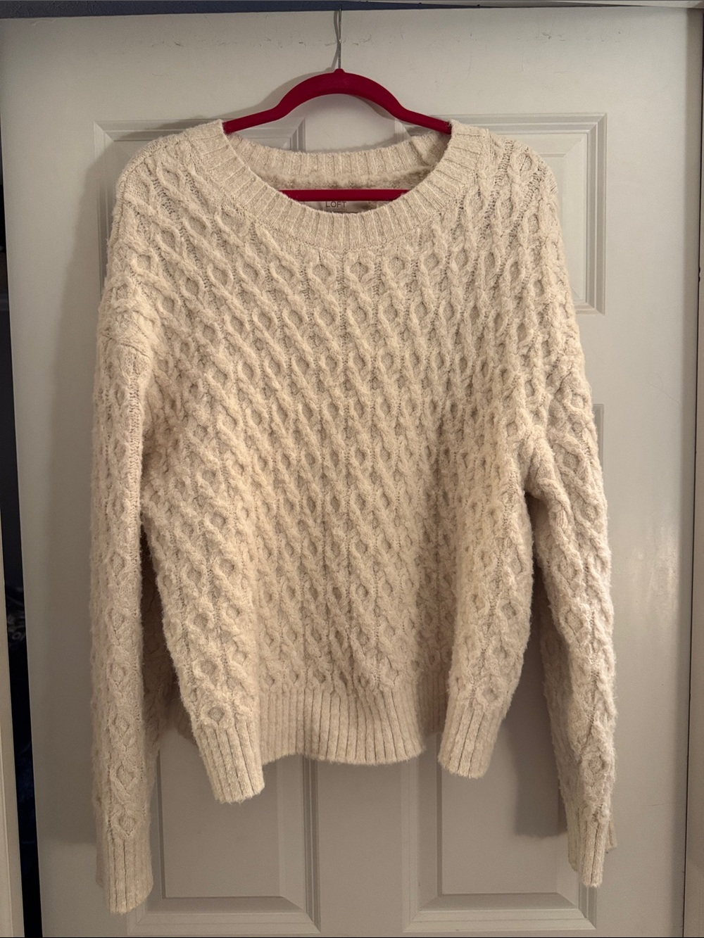 LOFT Cream Cable-Texture Crewneck Sweater